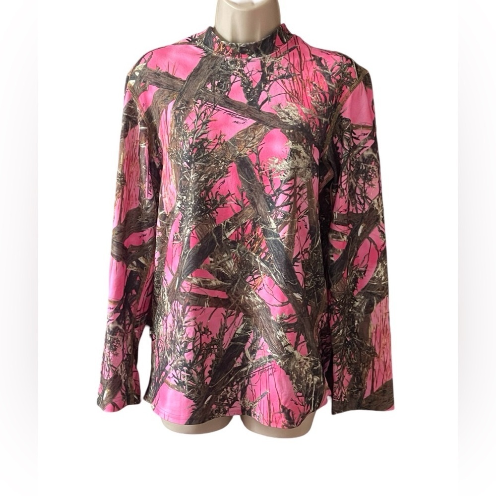 Turtle Fur Womens Long Sleeve Camo Print T-Shirt Top Size M Pink Outdoor Hunting